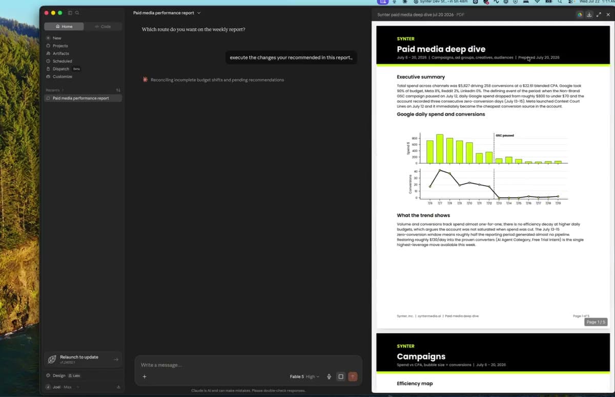 A Synter campaign report in Claude Desktop