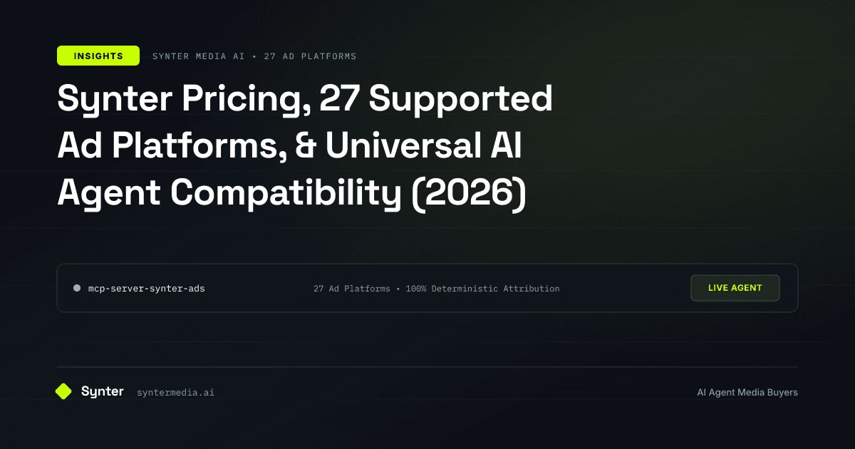 Synter Pricing, 27 Supported Ad Platforms, & Universal AI Agent Compatibility (2026)